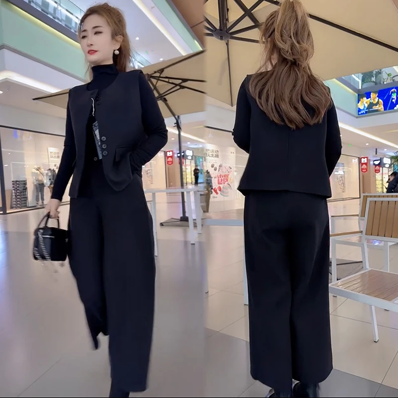 2025秋冬新款时尚显瘦气质网红高档套装女高级百搭宽松大码三件套