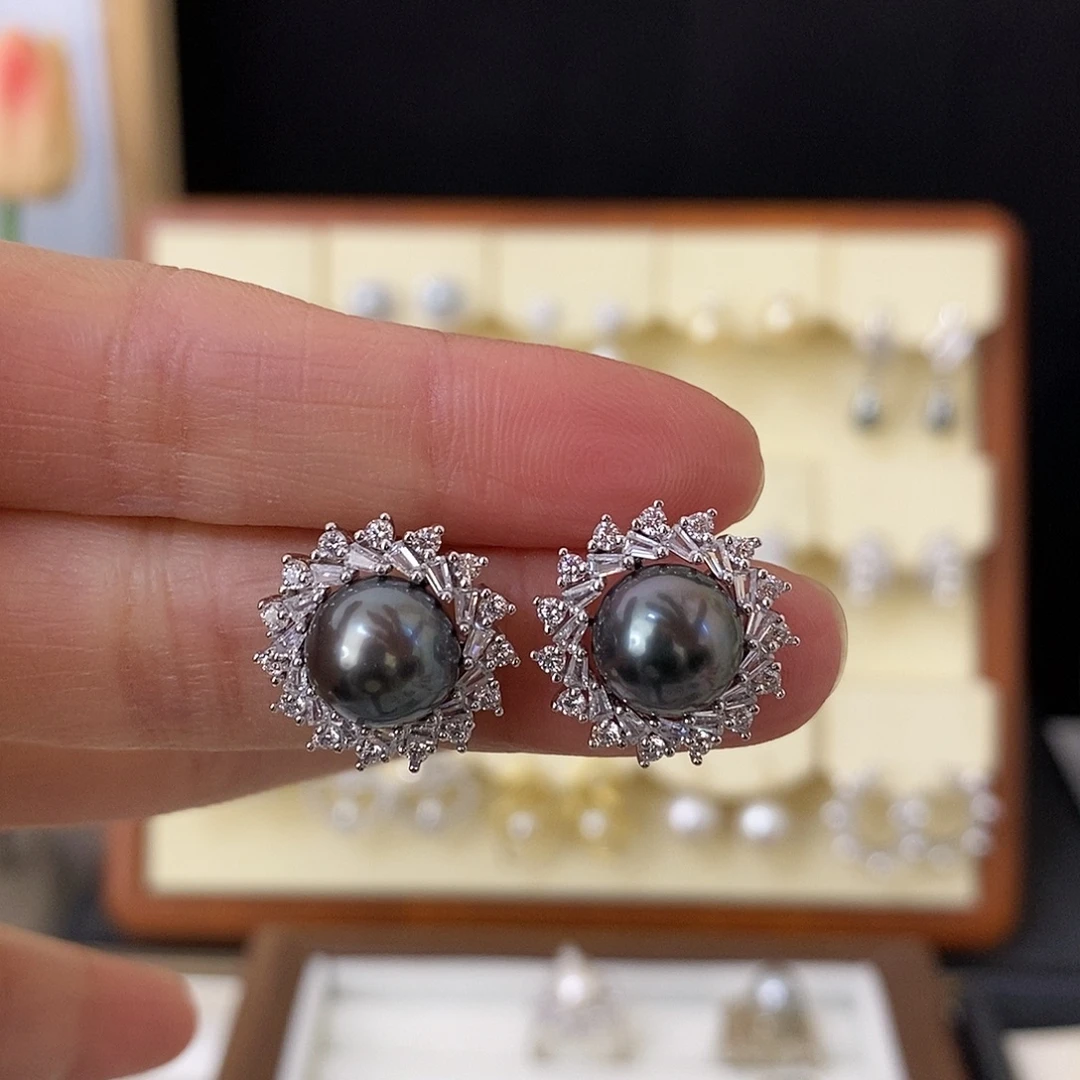 耳饰银S925镶嵌海水珍珠