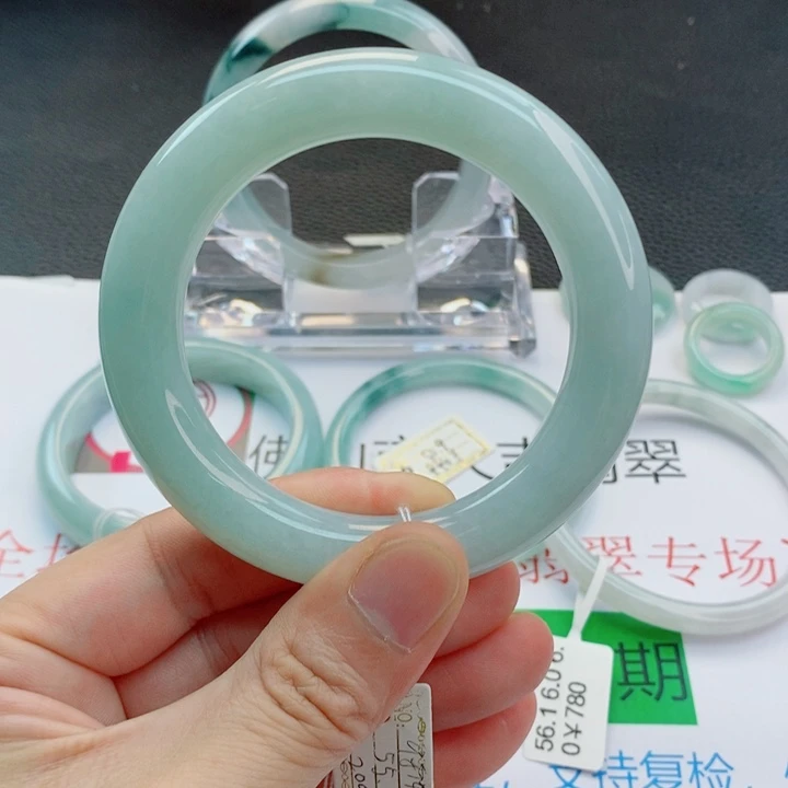 翡翠未镶嵌手镯胖圆条手镯54-55圈口