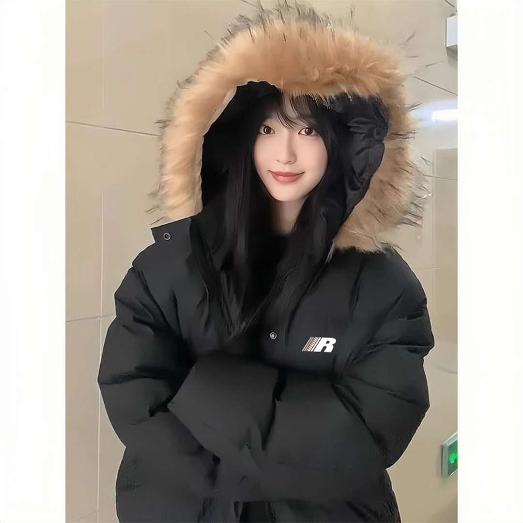 冬季外套防寒保暖加厚连帽棉服女韩版休闲时尚宽松毛领外套