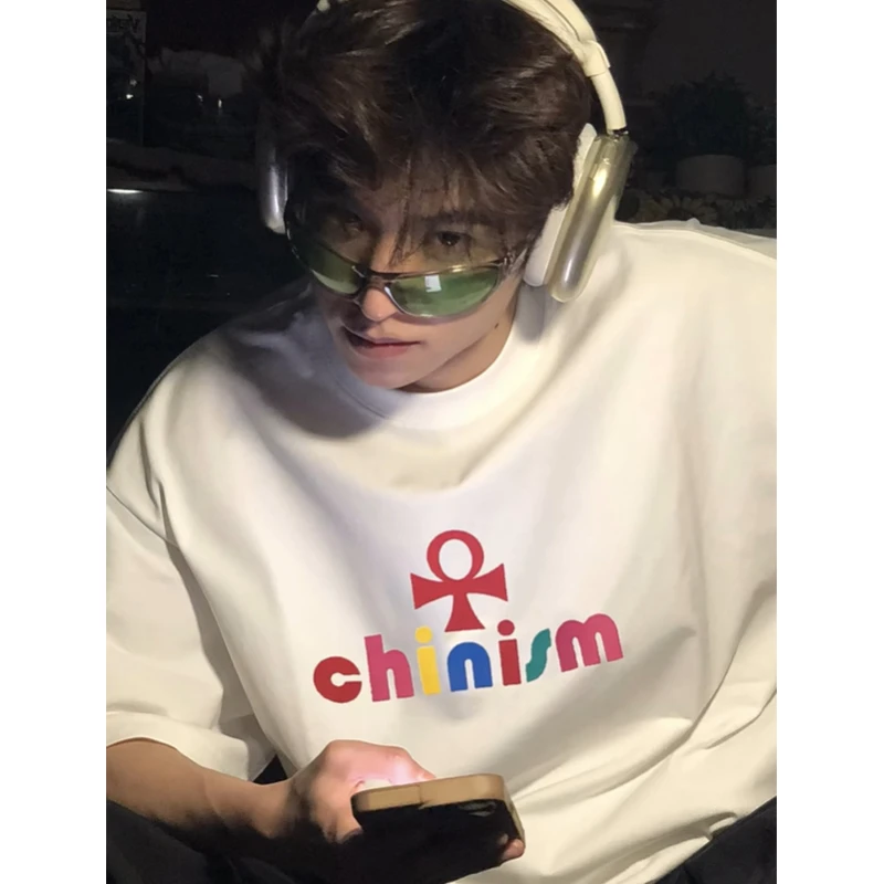 白色纯棉短袖t恤男款宽松潮牌设计感小众夏季美式高街半袖上衣潮