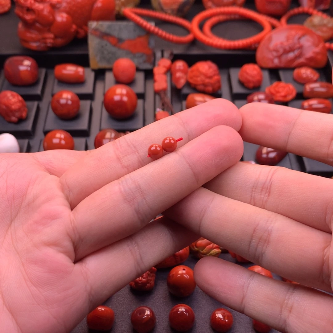 南红玛瑙未镶嵌川料原矿满色满肉圆珠对珠6mm