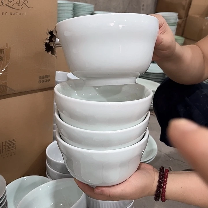 瓷片青白瓷六英寸压手面碗四个，微瑕包邮