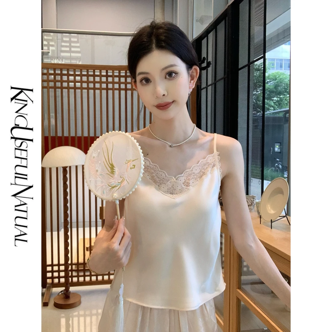 KUN【lace 吊带】凉感亲肤 拼接蕾丝背心吊带修身百搭内搭上衣夏季