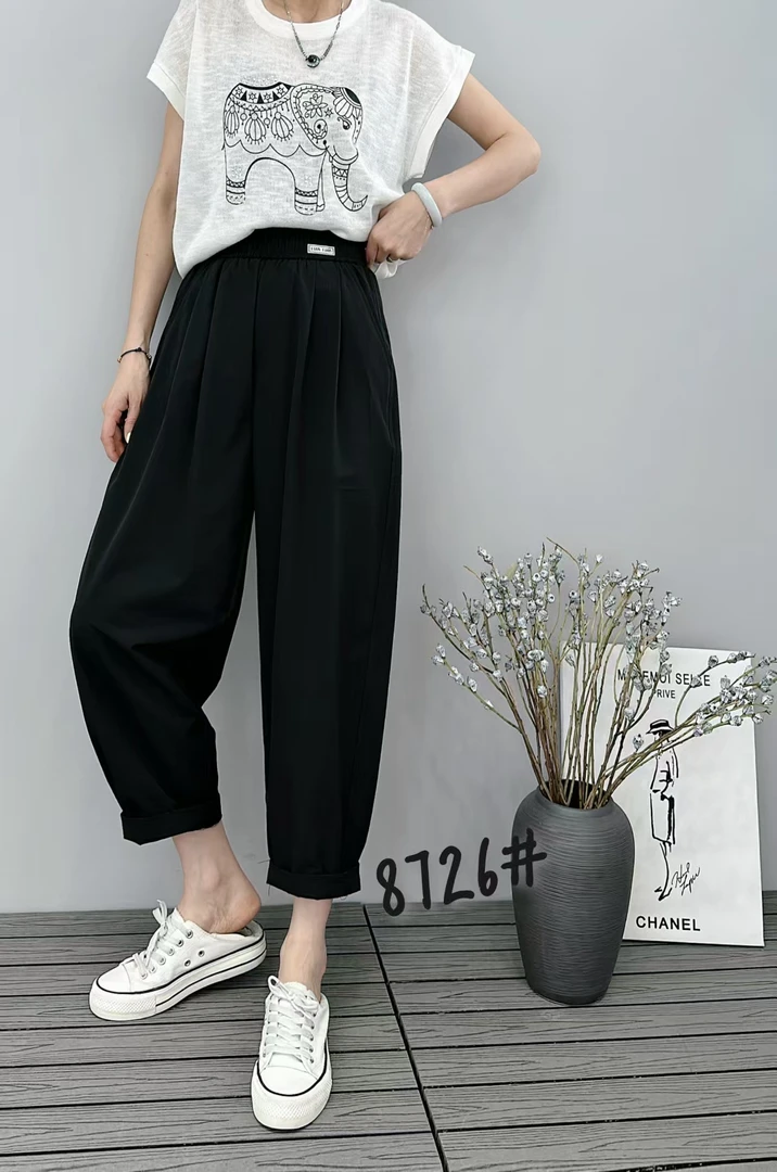 8726夏季九分休闲裤松紧腰速干薄料宽松萝卜裤长度88