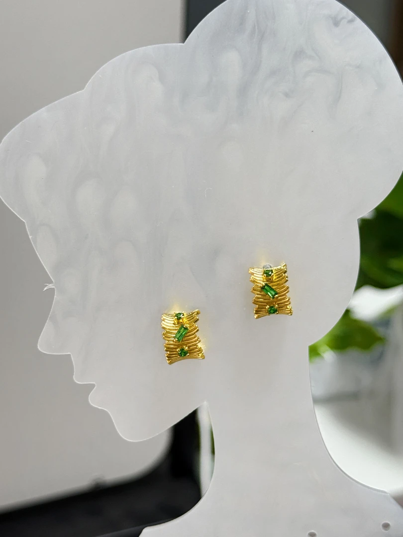 【小蛮腰】不规则条纹耳钉足金999黄金耳钉@ES161