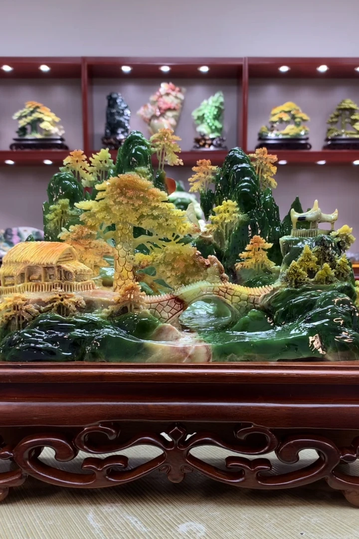 8958家居装饰摆件玉石雕刻电视柜玄关新中式创意书房山水花鸟白菜