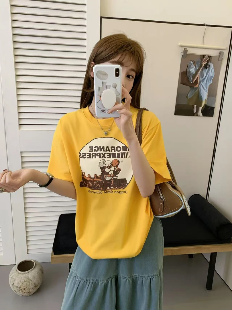 土拨鼠印花 短袖常规款圆领可爱风韩版T恤