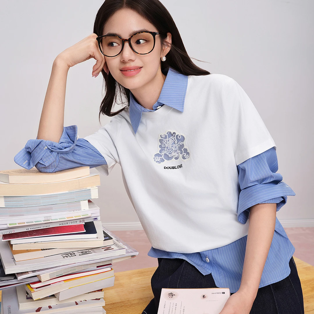 【天丝棉小白T】凉感镂空玫瑰刺绣T恤DOUBLOVE贝爱2025早秋新款