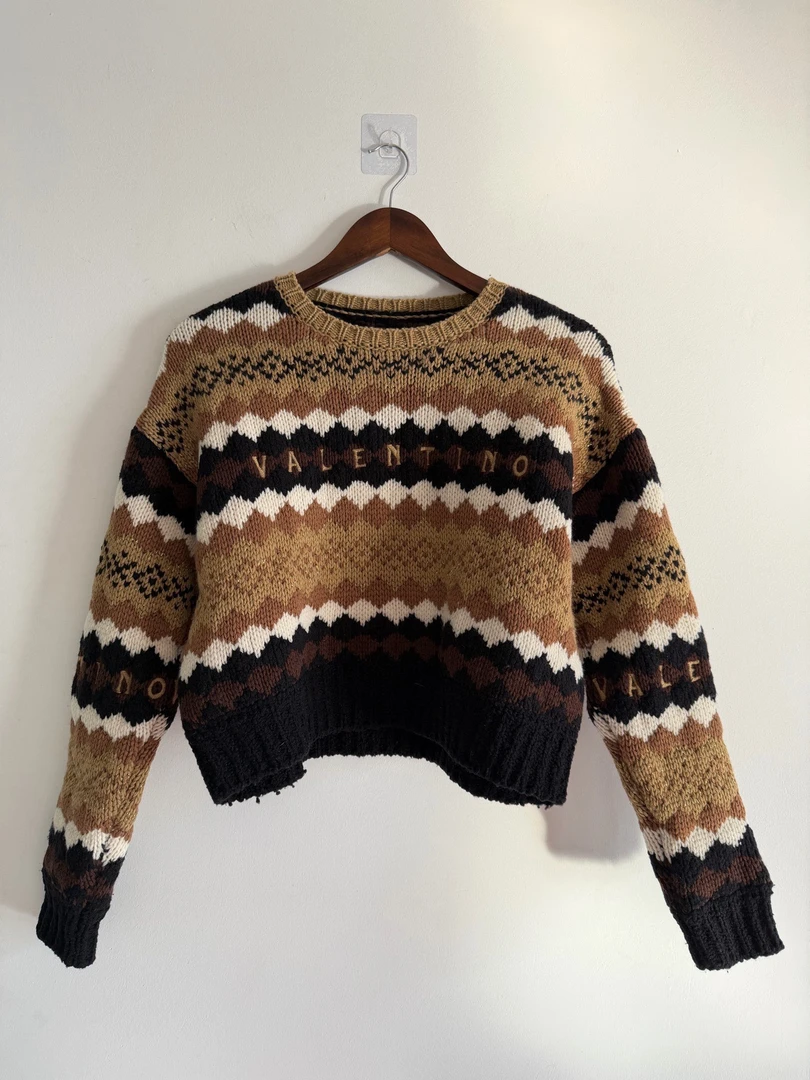 99新 Valentino/华伦天奴 葡萄籽奢潮/条纹钩花字母毛衣长袖/S