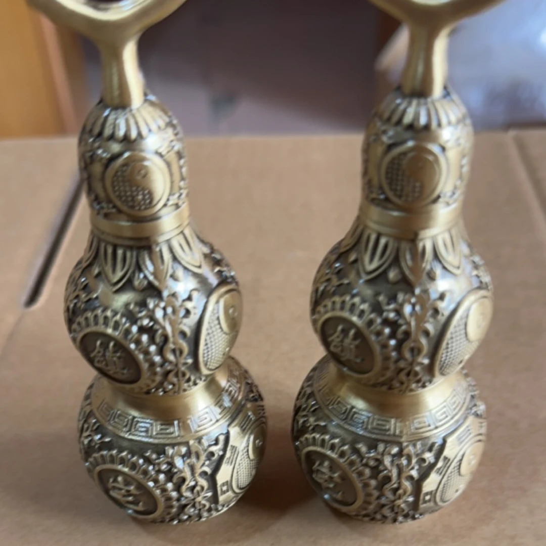 黄铜雕花开口铜葫芦装饰品高约13宽约5重量约280克