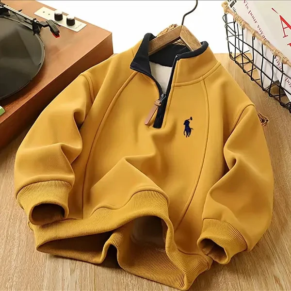 【加绒加厚】2025新款冬季男童加绒刺绣卫衣帅气一体绒立领上衣内搭