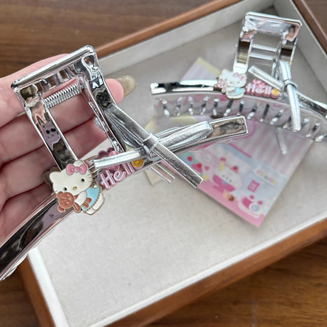 【阿敲】A1584~13cm银色蝴蝶结KT猫抓夹甜美少女心鲨鱼夹-麦穗头饰