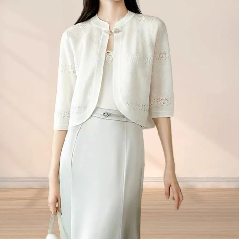 E+2025夏季新款丝醋酸国风提花短袖针织开衫0197