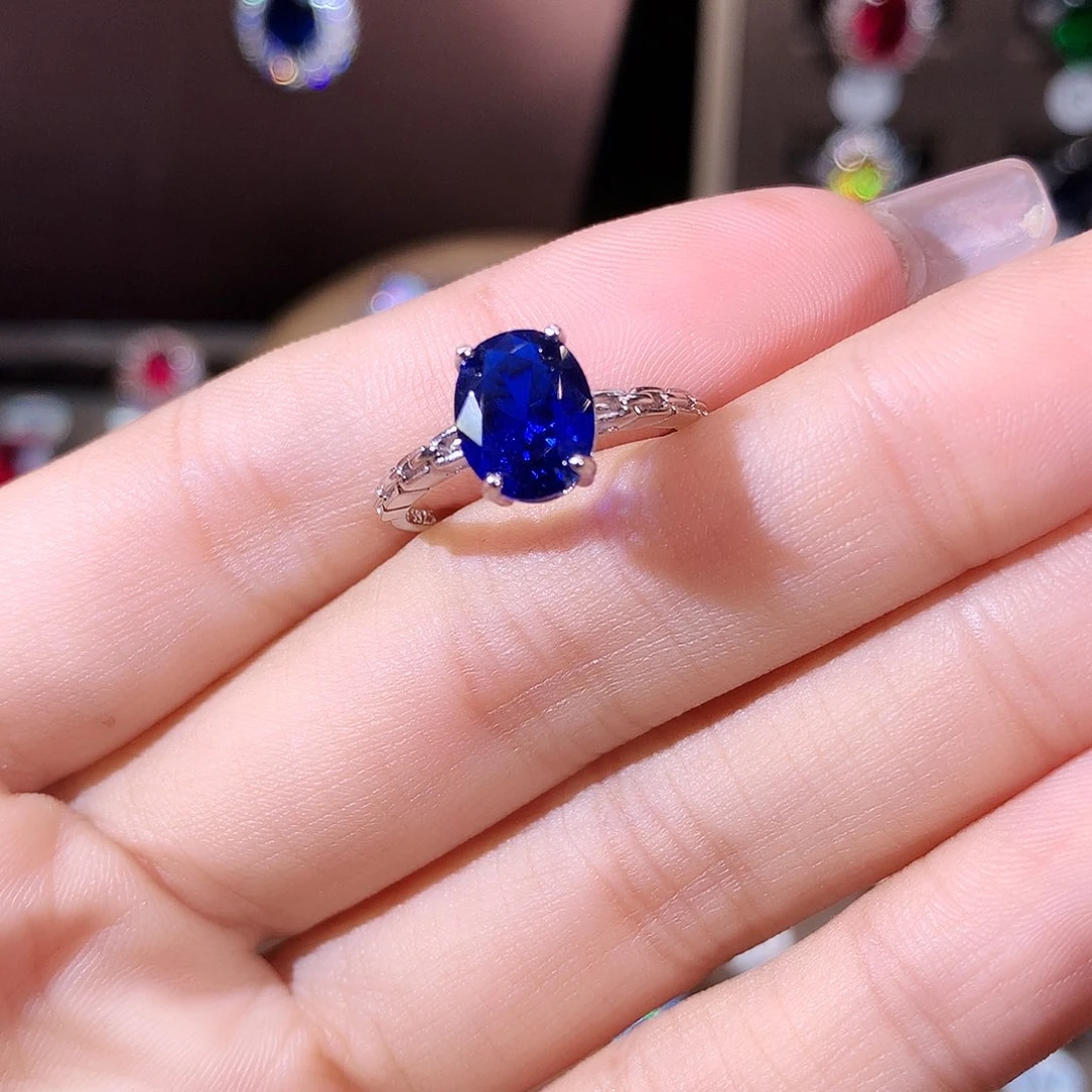 戒指蓝宝石银S925镶嵌白79
