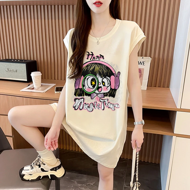 多巴胺女孩无袖背心坎肩T恤女夏季新款宽松显瘦洋气百搭连衣裙子