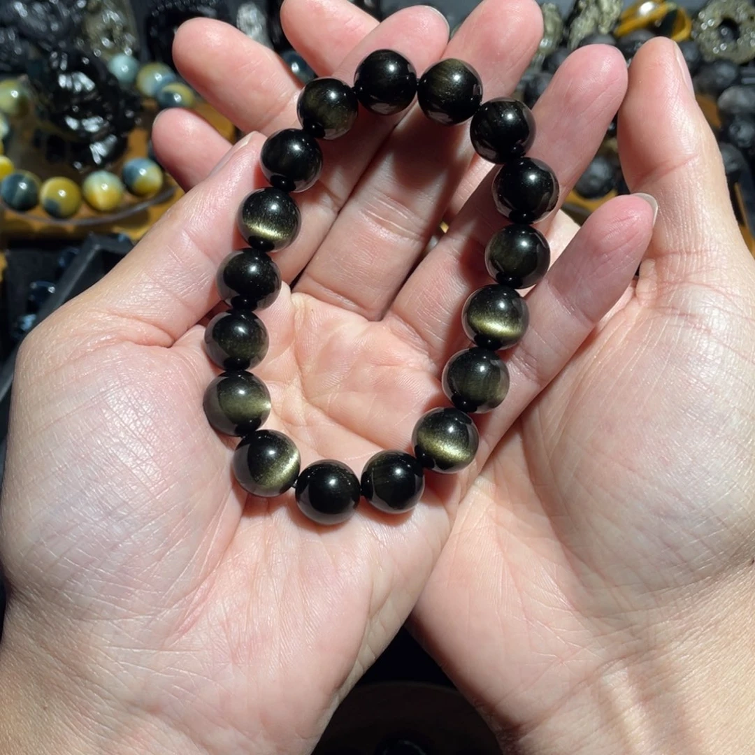 黑曜岩手串未镶嵌破*