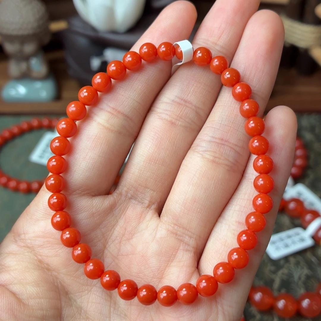南红玛瑙未镶嵌手串保山原矿南红冷水河柿子红卡5+