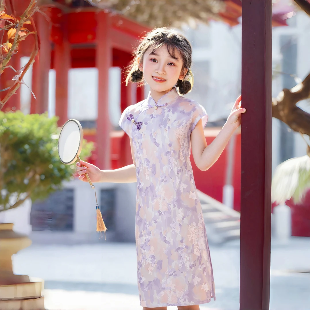 D802女童旗袍裙新款夏季薄款儿童新中式国风连衣裙小旗袍裙女童