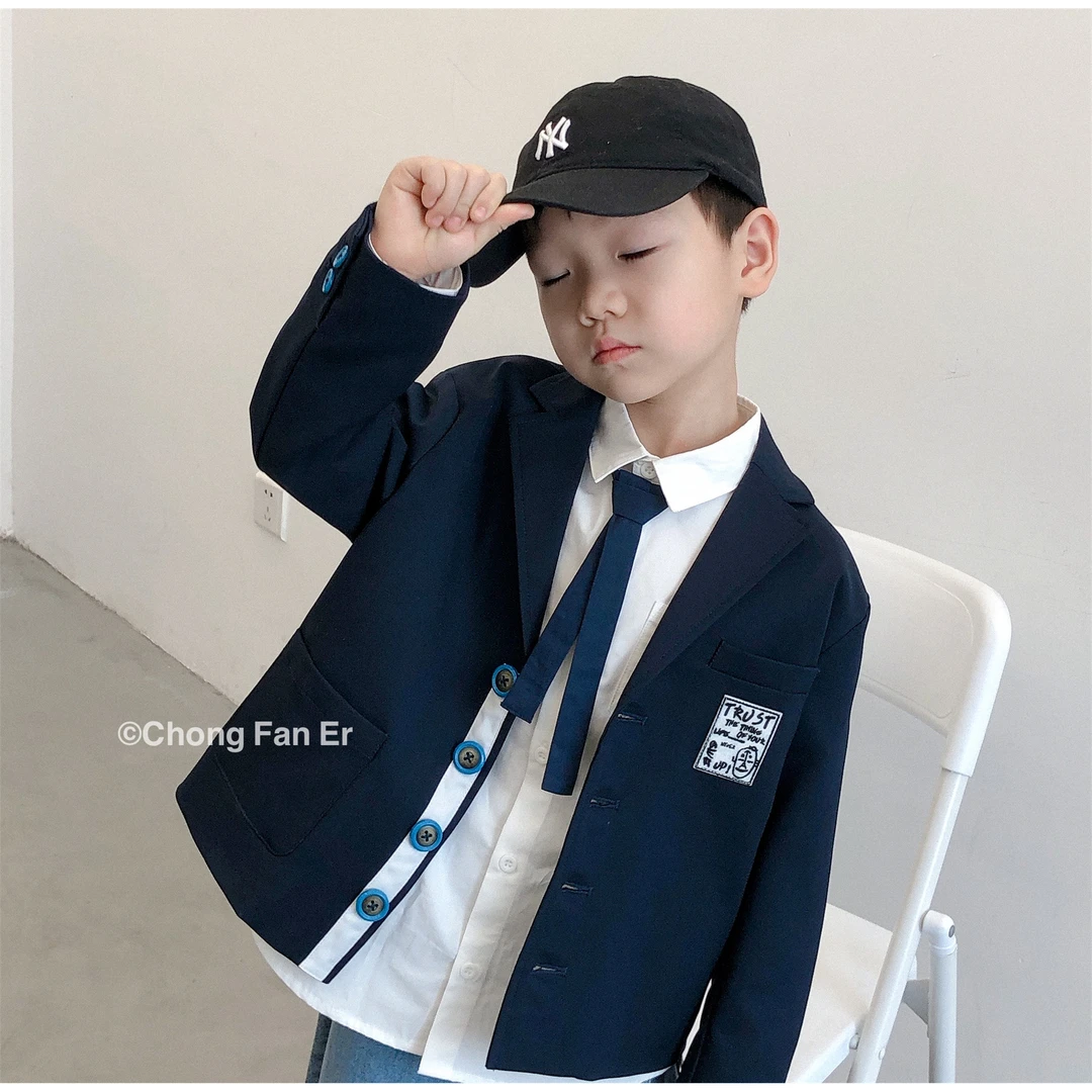 A44新品男童女童春秋款帅气绅士西装短款外套 100-145码