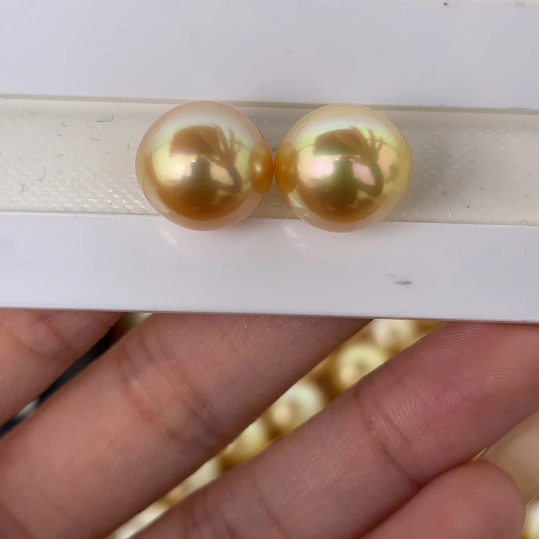 定制海水珍珠裸珠未镶嵌14金珠两颗