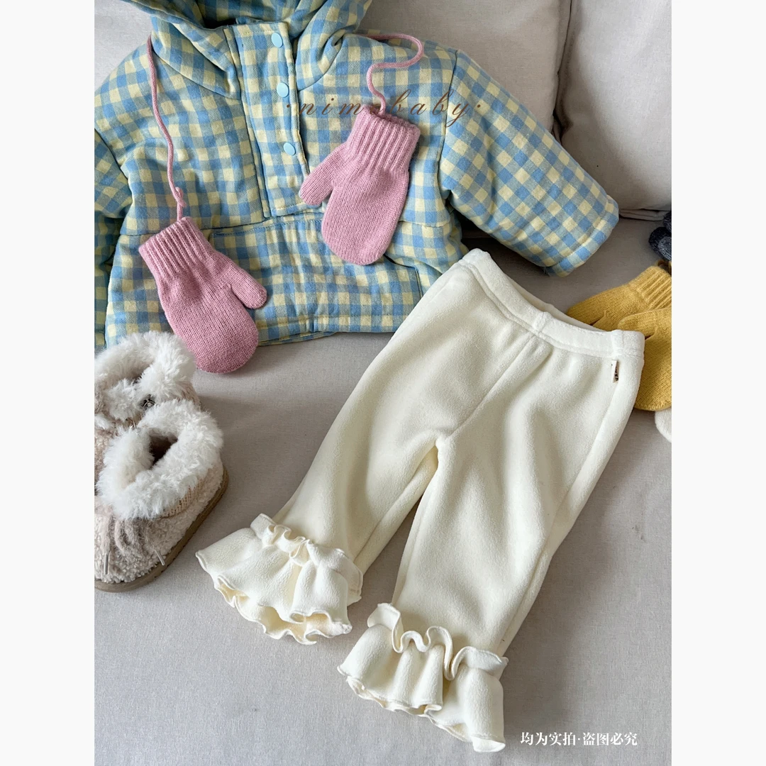 NIMO【白雪】韩版秋冬季新款宝宝纯色复古百搭时尚加绒裤子