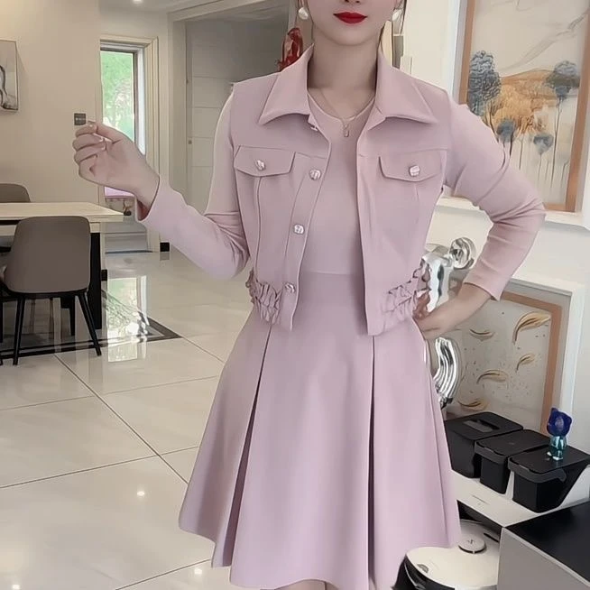 欧美风休闲风时尚套装洋气连衣裙法式秋季显瘦西装气质小个子长袖