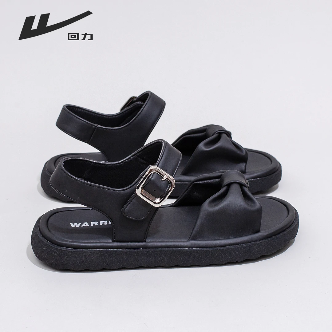 回力凉鞋女款2025夏季新款蝴蝶结一字带平底凉拖女外穿运动沙滩鞋