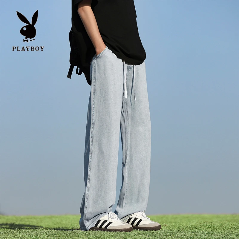 PLAYBOY/花花公子美式复古牛仔裤男夏季薄款潮牌休闲宽松直筒长裤