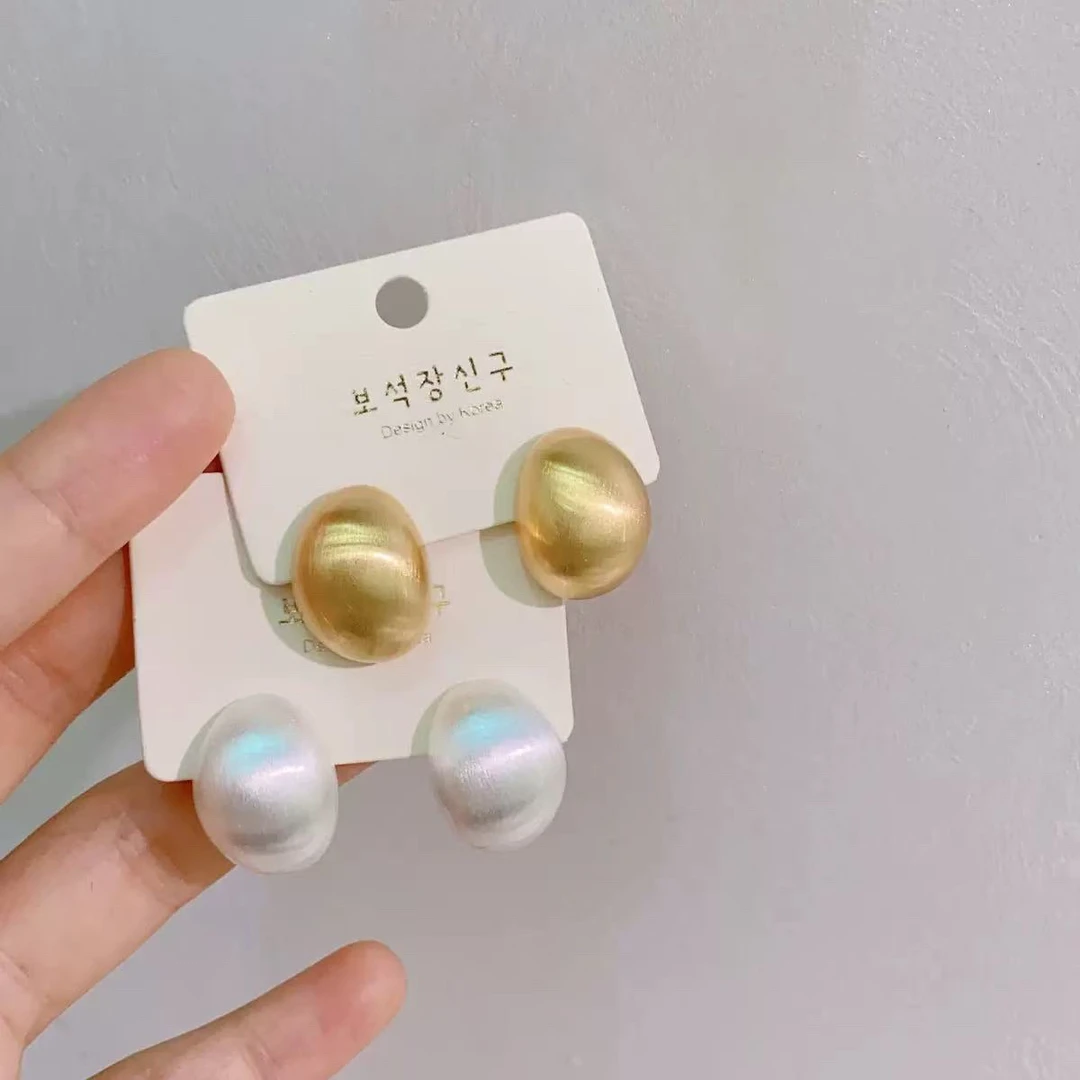 铜合金耳饰 拉丝鸽子蛋哑光金属气质耳环新款简约高级感耳钉 A134