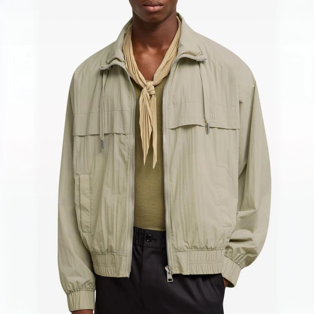 25*高密锦纶防水面料春季薄款男士休闲宽松立领夹克2307