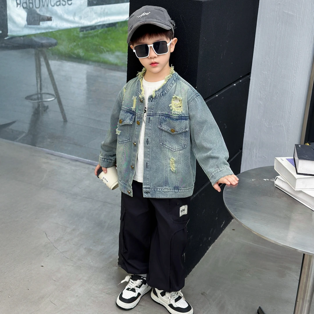 儿童牛仔外套男童秋款韩版夹克休闲上衣男孩痞帅2025新款秋装潮酷