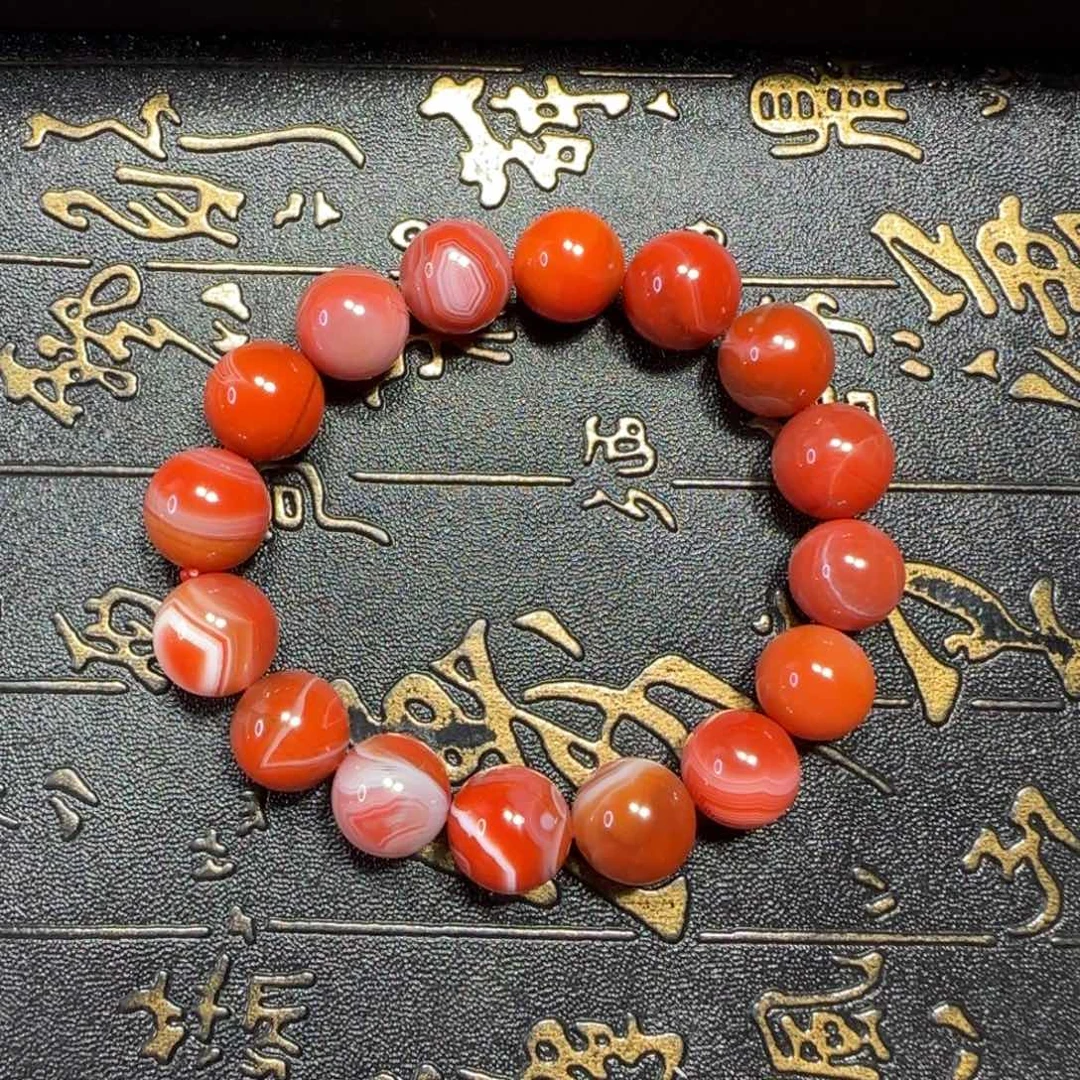 A****未镶嵌手串南红玛瑙东山红白缠丝手串卡13➕