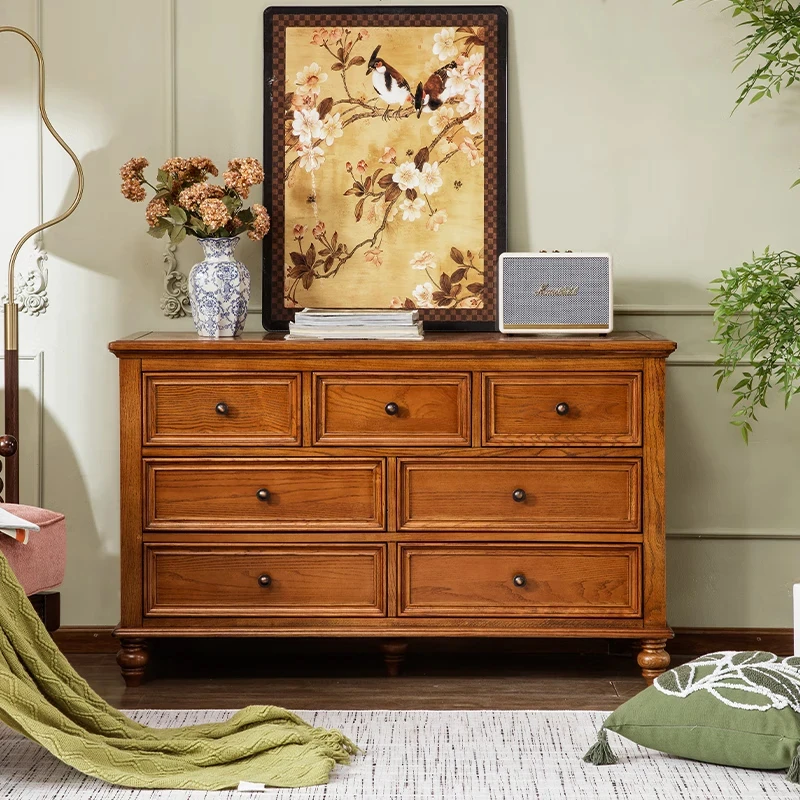 无品牌斗柜实木白蜡木抽屉柜美式客厅玄关柜卧室床尾储物柜子可搭