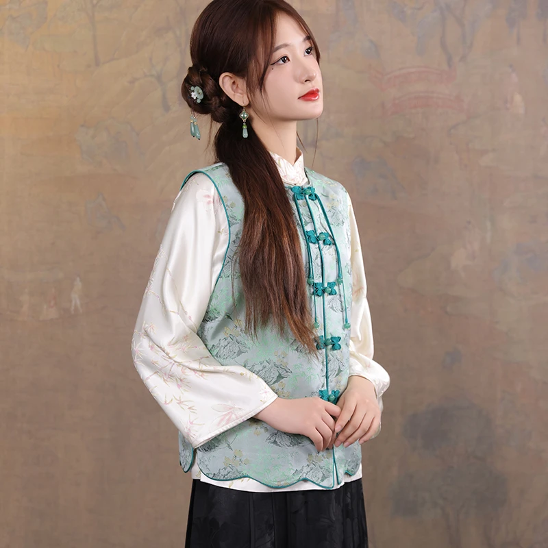 曦涵玥原创* 竹影*真丝宋锦新中式马甲上衣高端定制新款