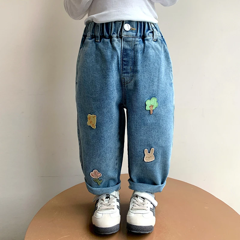 女童牛仔裤春秋2025新款时髦洋气女孩宝宝春装老爹裤春款儿童裤子