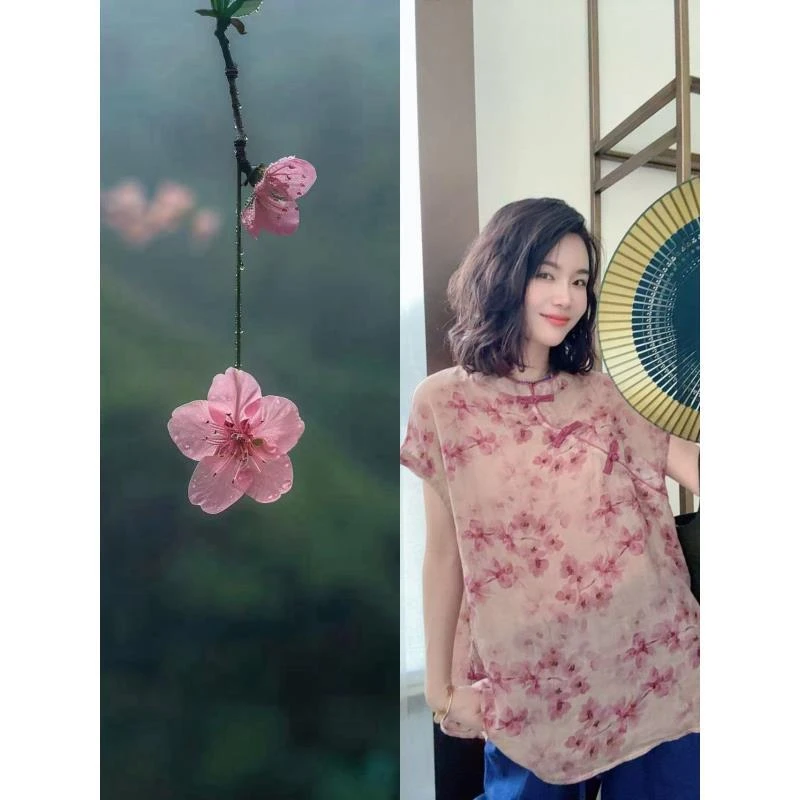 【十里桃花】夏日清凉薄款莨麻新中式古风宫廷斜襟小衫25270