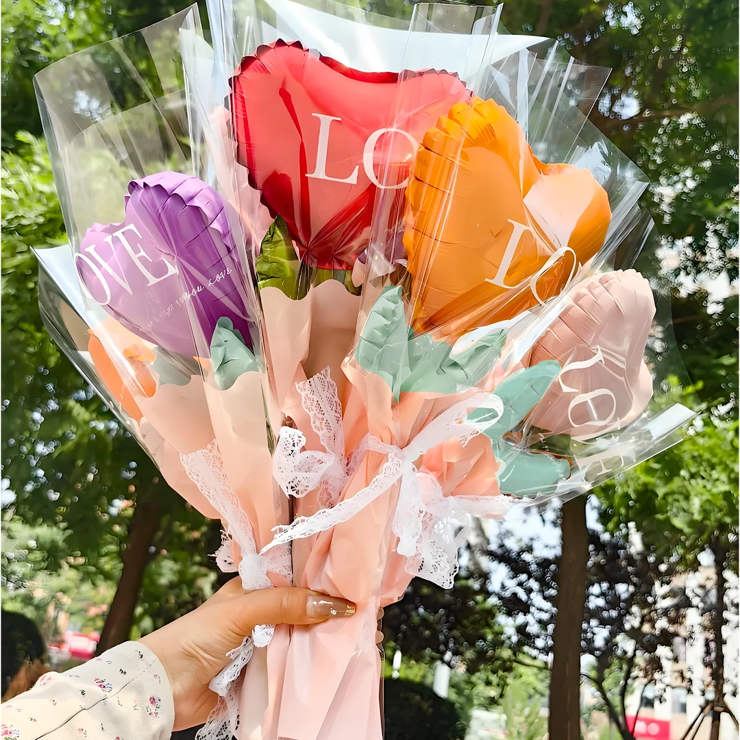 菲寻七夕情人节爱心铝膜气球花束求婚表白场景氛围布置品拍照道具
