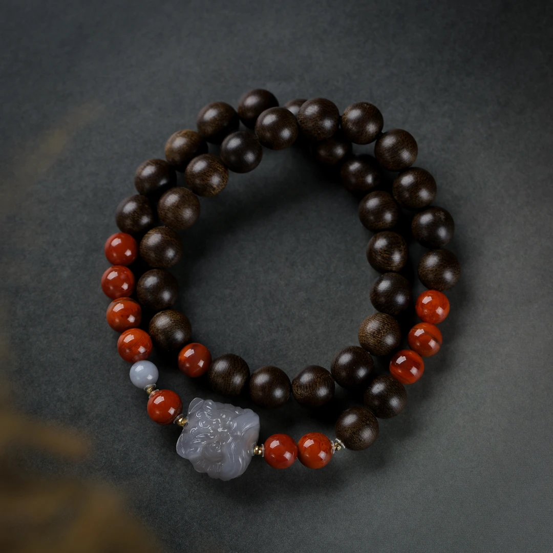 七香文创-【18k】沉水富森红土0.8双圈搭配醒狮设计款