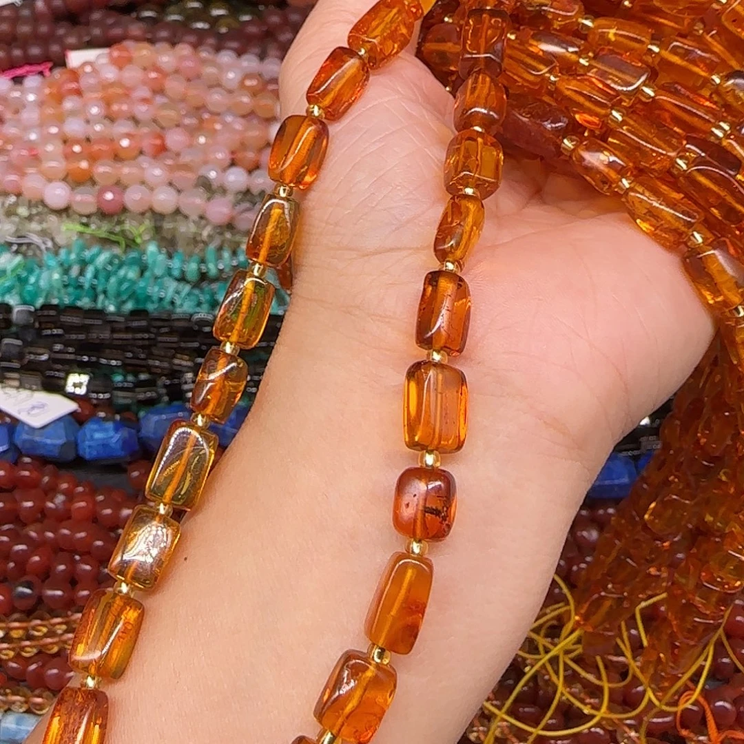 玛瑙/玉髓合金珠宝半成品蜜蜡6-9mm一条