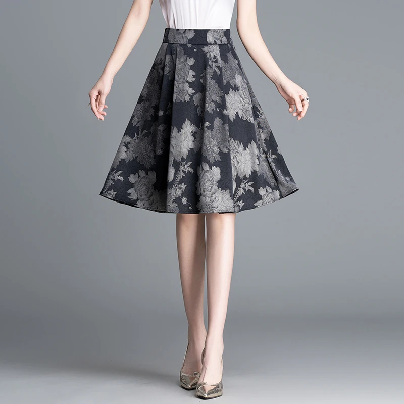 春夏时尚A字百褶碎花半身裙中长款裙子夏季半裙大摆印花高腰宽松