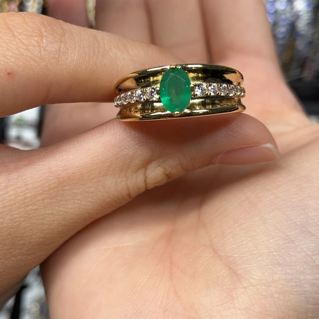 祖母绿戒指银S925镶嵌