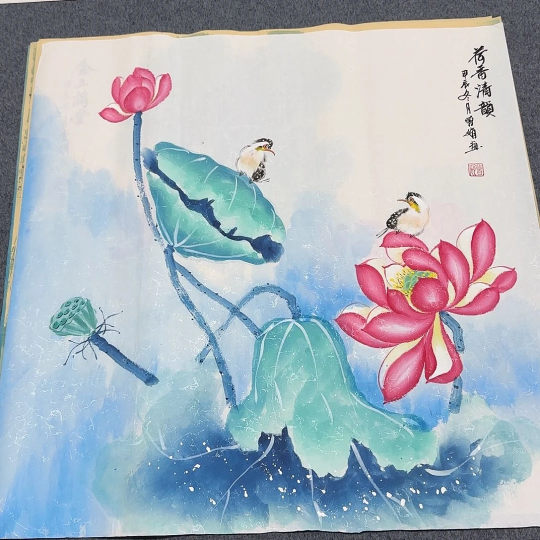 国画尺寸70X70手绘作品