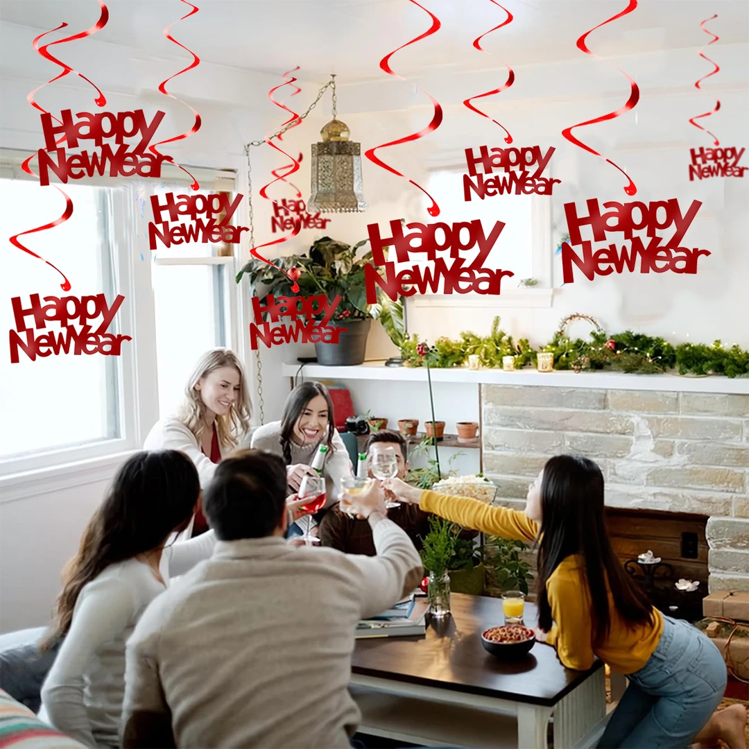 2026新年HappyNewYear跨年装饰彩带天花板配饰漩涡螺旋派对挂饰