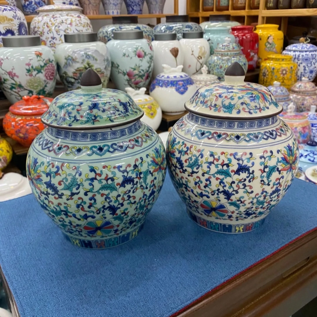 斗彩双罐半斤装复古茶叶罐密封罐储物罐