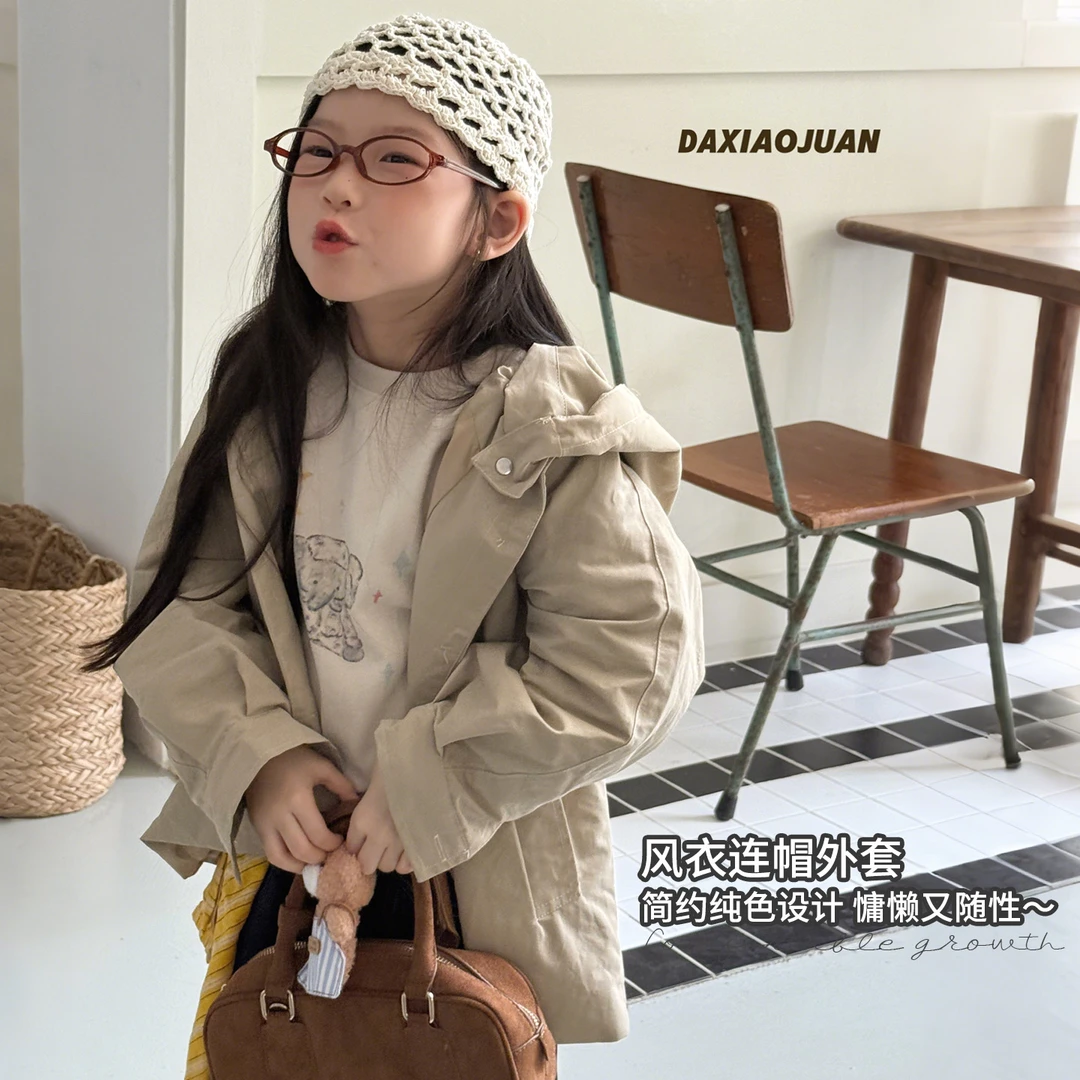 儿童秋季简约女童连帽风衣外套-71118
