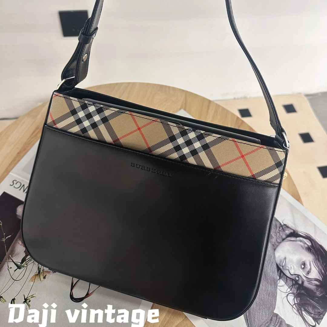 99新 BURBERRY/博柏利 大吉中古3/Burberry博柏利格纹拼皮单肩包