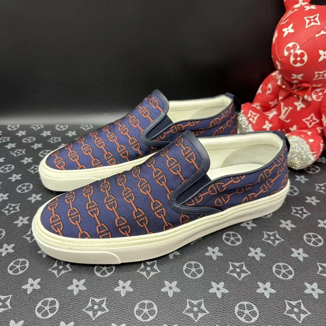 95新 GUCCI/古驰 蓝色帆布双G锁链印花一脚蹬40欧码 ddm3005