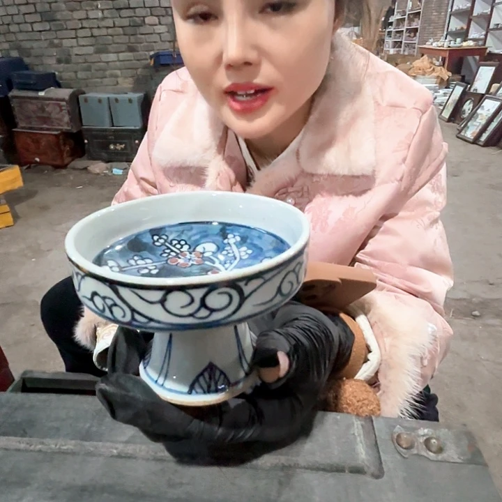 陶摆件景德镇高温老瓷高脚杯麻土56