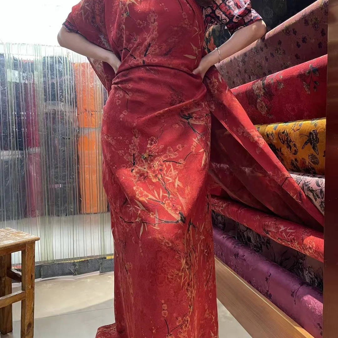 新中式春夏款桑蚕丝香云纱花萝可定制旗袍，上衣国风等等气质